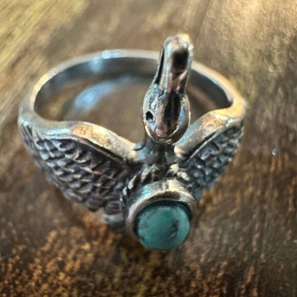 Boho Chic Native American Guardian Hawk Turquoise Ring: Size 7, 8,10, Gift Box - Picture 8 of 12